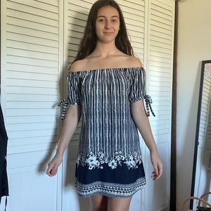 Blue and white striped dress
